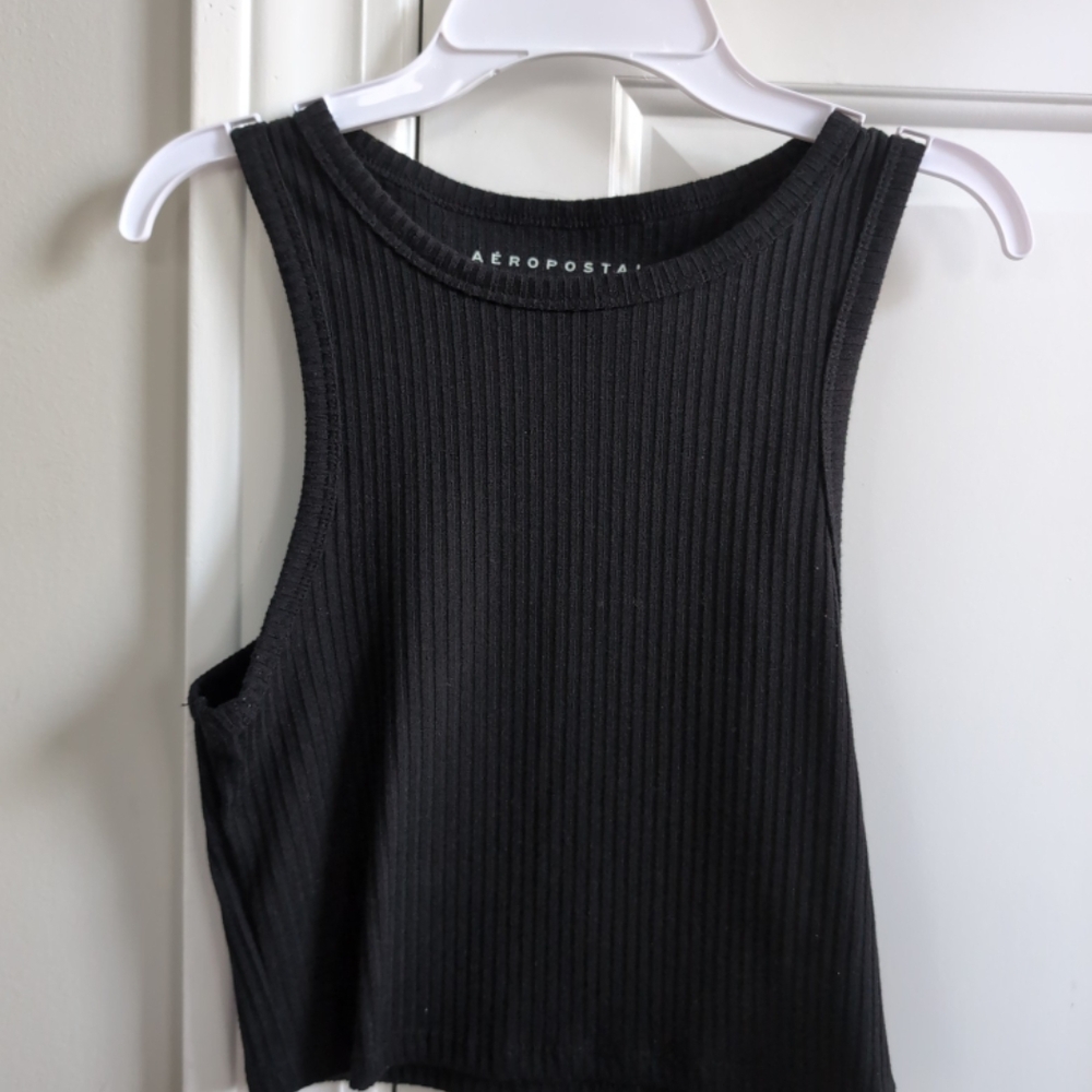 Aeropostale Cropped Black Ribbed Tank Top Size Small